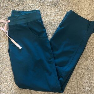 Figs Women's Scrub Pants in Teal with Pink Drawstring